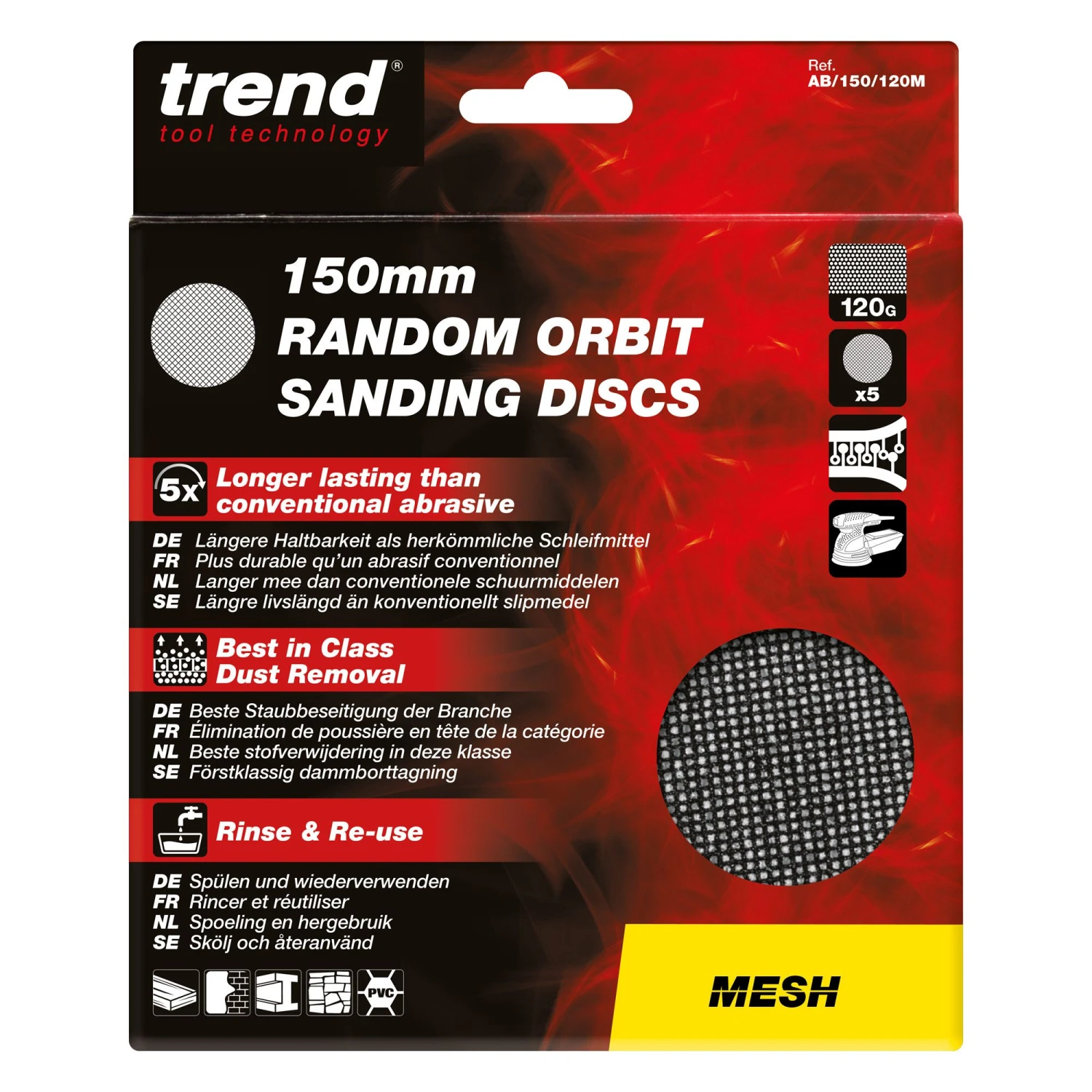 AB/150/120M - Mesh Random Orbital Sanding Disc 5pc 150mm 120 Grit 15 AB/150/120M - Mesh Random Orbital Sanding Disc 5pc 150mm 120 Grit - Image 13